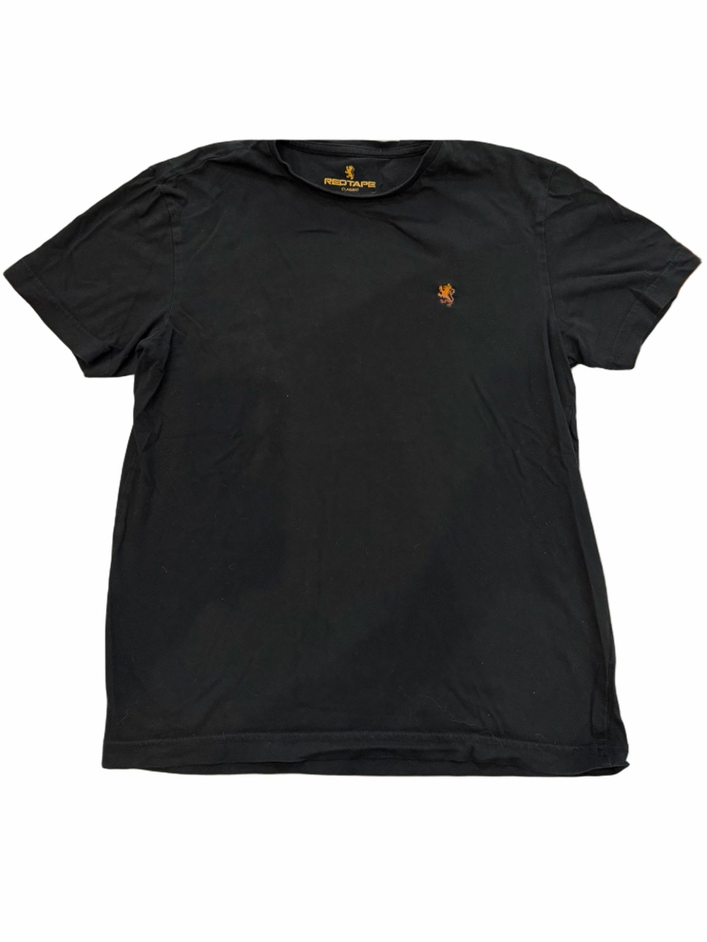Red Tape Black Crewneck Tee T-Shirt Gold Logo Men Small Minimalist